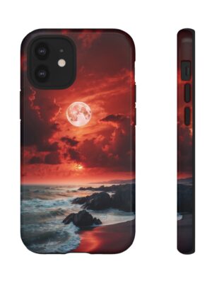Scenic Phone Case with Red Moon and Ocean, Tough Cases, Unique Phone Cover, Gift for Nature Lovers, Artistic Phone Accessories