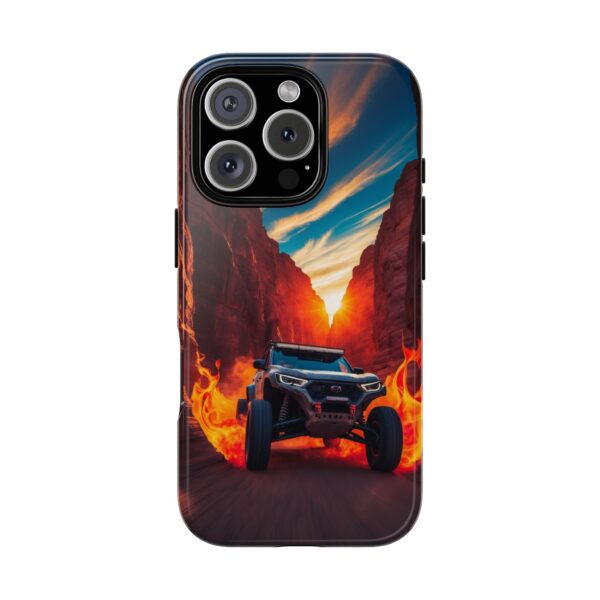 Off-Road Adventure Phone Case with Fiery Landscape Design