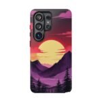 Sunset Mountain Phone Case — Retro Purple & Pink Landscape Tough Case