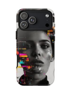 Glitch Portrait Phone Case — Neon Glitch Art Protective Phone Case