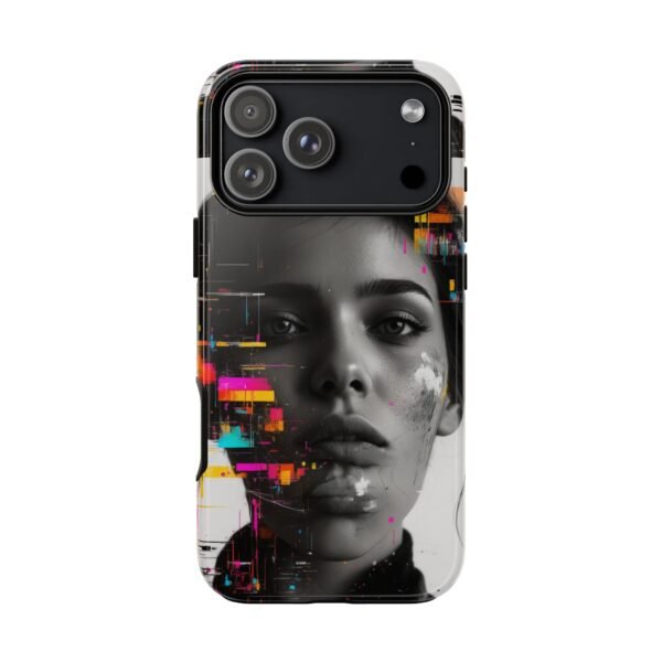 Glitch Portrait Phone Case — Neon Glitch Art Protective Phone Case