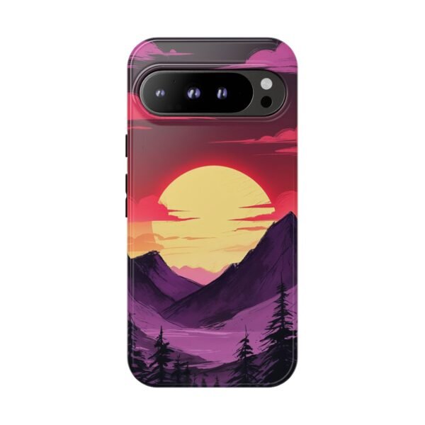 Sunset Mountain Phone Case — Retro Purple & Pink Landscape Tough Case