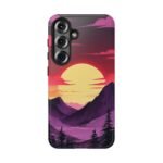 Sunset Mountain Phone Case — Retro Purple & Pink Landscape Tough Case