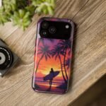Magnetic Phone Case – Tropical Sunset Surfer Palm Tree Design