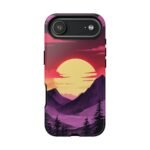Sunset Mountain Phone Case — Retro Purple & Pink Landscape Tough Case