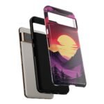Sunset Mountain Phone Case — Retro Purple & Pink Landscape Tough Case
