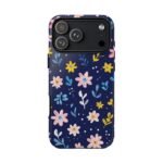 Floral Navy Tough Phone Case — Hand‑Drawn Pink & Yellow Blooms