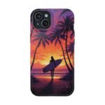 Magnetic Phone Case – Tropical Sunset Surfer Palm Tree Design