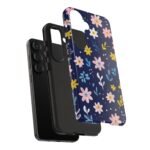 Floral Navy Tough Phone Case — Hand‑Drawn Pink & Yellow Blooms