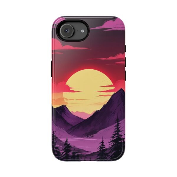 Sunset Mountain Phone Case — Retro Purple & Pink Landscape Tough Case