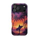 Magnetic Phone Case – Tropical Sunset Surfer Palm Tree Design