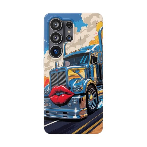 Blue Big Rig Truck with Red Lips Flexi Phone Case