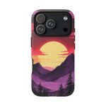Sunset Mountain Phone Case — Retro Purple & Pink Landscape Tough Case