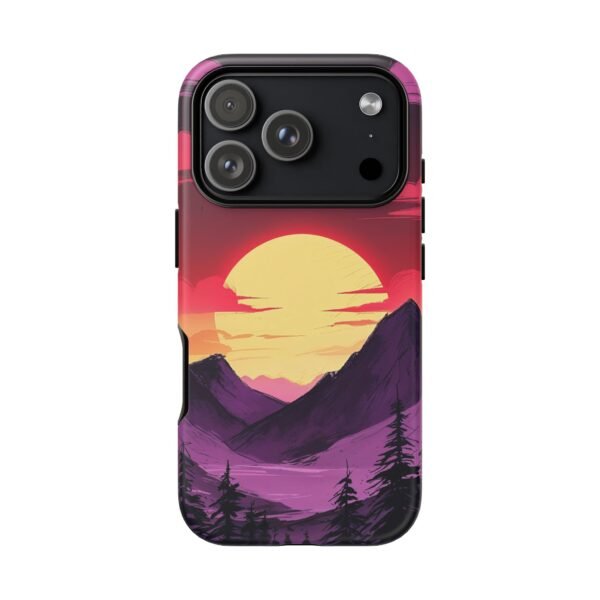 Sunset Mountain Phone Case — Retro Purple & Pink Landscape Tough Case