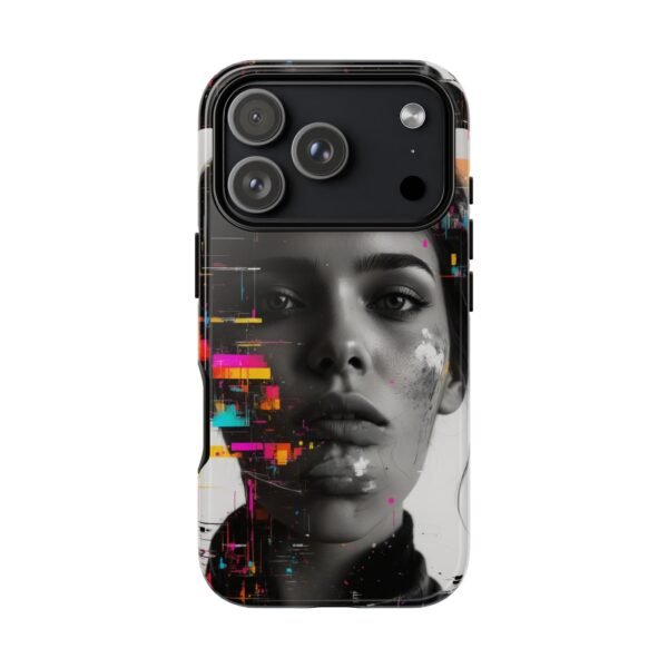 Glitch Portrait Phone Case — Neon Glitch Art Protective Phone Case