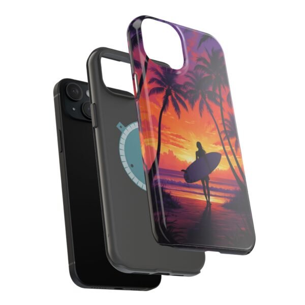 Magnetic Phone Case – Tropical Sunset Surfer Palm Tree Design