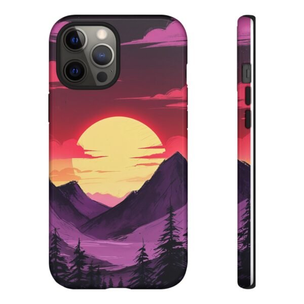 Sunset Mountain Phone Case — Retro Purple & Pink Landscape Tough Case