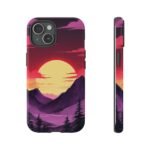 Sunset Mountain Phone Case — Retro Purple & Pink Landscape Tough Case