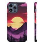 Sunset Mountain Phone Case — Retro Purple & Pink Landscape Tough Case