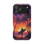 Magnetic Phone Case – Tropical Sunset Surfer Palm Tree Design