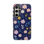 Floral Navy Tough Phone Case — Hand‑Drawn Pink & Yellow Blooms