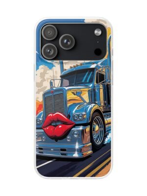 Blue Big Rig Truck with Red Lips Flexi Phone Case