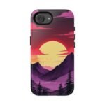 Sunset Mountain Phone Case — Retro Purple & Pink Landscape Tough Case