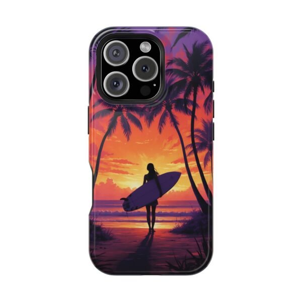 Magnetic Phone Case – Tropical Sunset Surfer Palm Tree Design