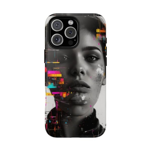 Glitch Portrait Phone Case — Neon Glitch Art Protective Phone Case