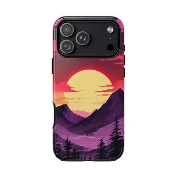 Sunset Mountain Phone Case — Retro Purple & Pink Landscape Tough Case