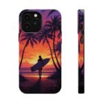 Magnetic Phone Case – Tropical Sunset Surfer Palm Tree Design