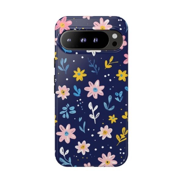 Floral Navy Tough Phone Case — Hand‑Drawn Pink & Yellow Blooms