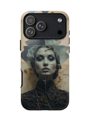 Surreal Vintage Portrait Phone Case — Artistic Femme with Origami Crown