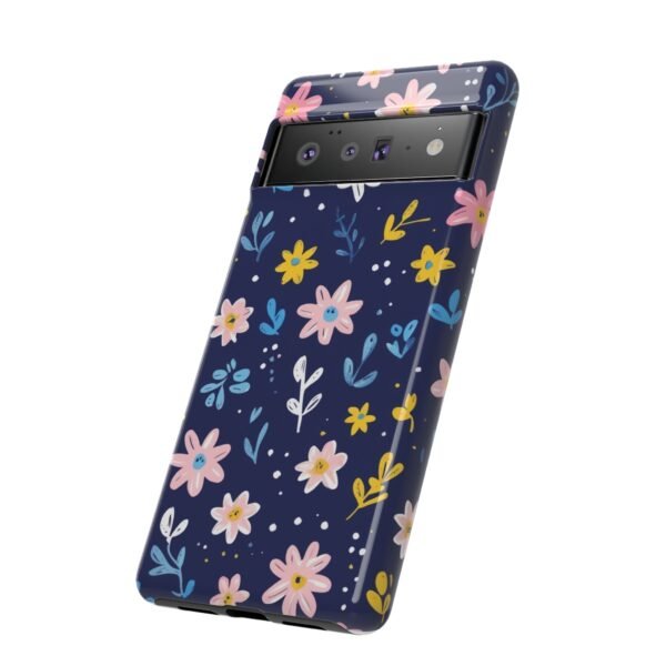Floral Navy Tough Phone Case — Hand‑Drawn Pink & Yellow Blooms