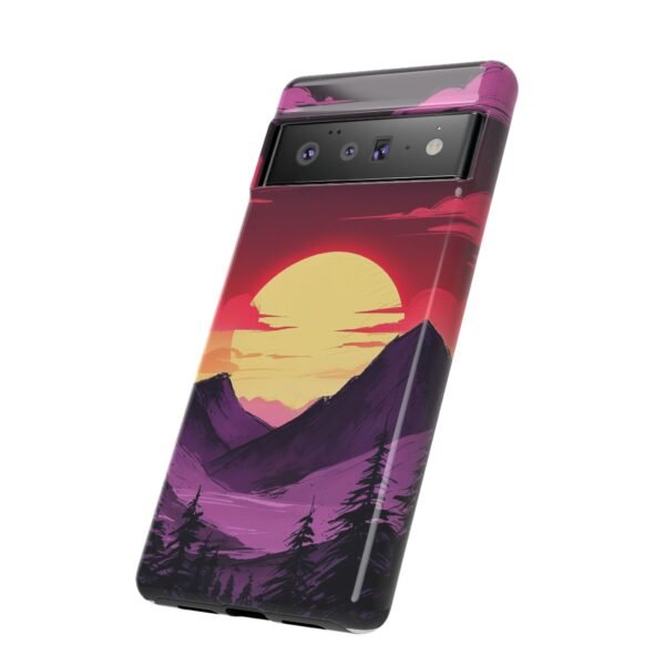 Sunset Mountain Phone Case — Retro Purple & Pink Landscape Tough Case