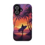 Magnetic Phone Case – Tropical Sunset Surfer Palm Tree Design