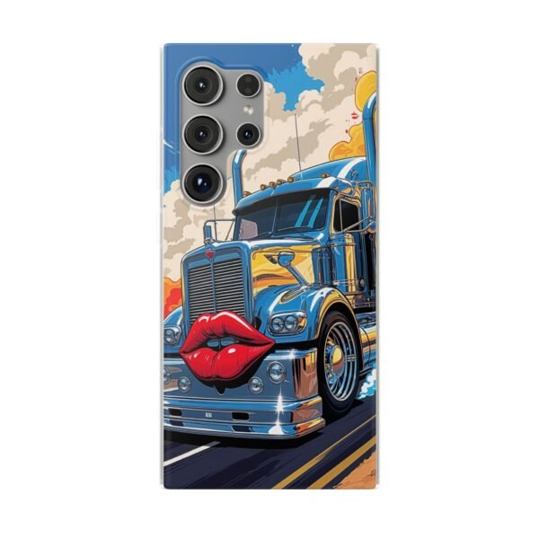 Blue Big Rig Truck with Red Lips Flexi Phone Case